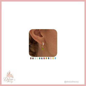 14K Gold Plated Hypoallergenic Drop Hoop Earrings Dainty Emerald Birthstone